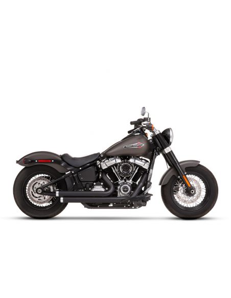 Black Rinehart Drag Pipe Exhausts with cromo End Caps for Softail FXST and FLST from 2018 to 2024